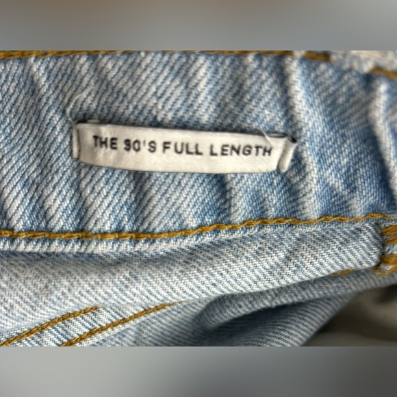 Zara The 90s Full Length Jeans Light Wash Distress Flare Hi Rise Raw Hem 2 0083 - Picture 8 of 9